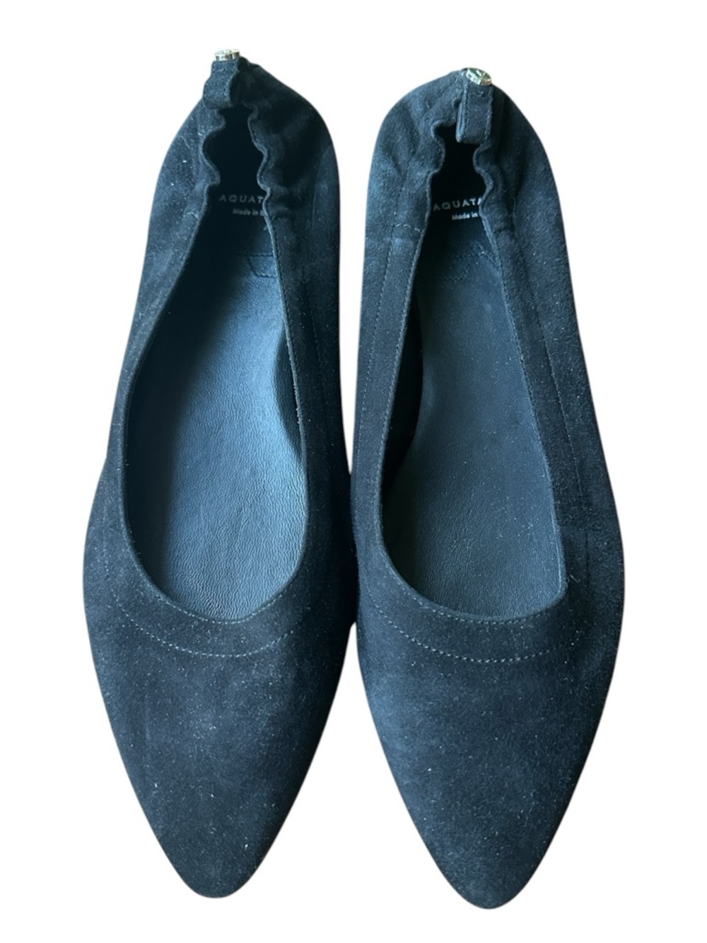 Aquatalia Low Heel Black Suede Slip-On Shoes Italian Made US Women's 7.5